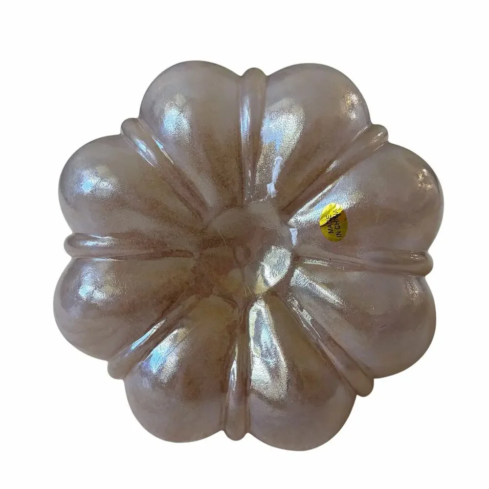 Hand Blown Art Glass Pumpkin 6in Iridescent Pink Chic Fall Designer Decor NEW